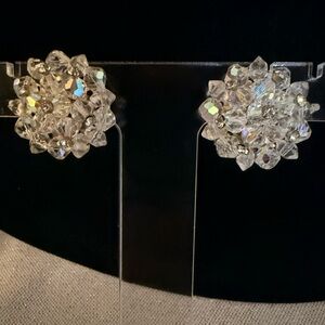 Vintage AB crystal and rhinestone cluster clip on earring